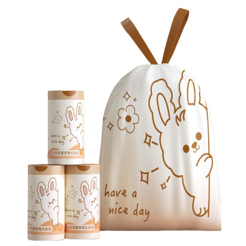 Cute Cartoon Rabbit Pattern Trash Bag (60pcs), Large Bathroom Trash Bag with Drawstring, Home Care Supplies for Bathroom & Kitchen & Living Room