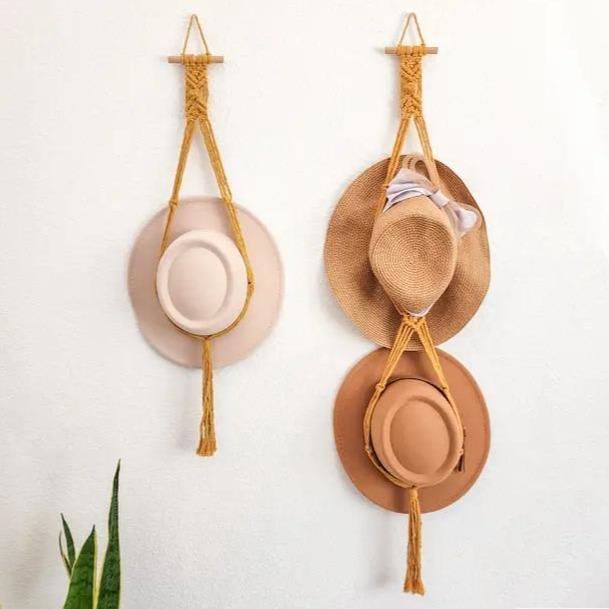 Macrame Hat Hanger, Wall Mounted Hat Display Rack, Handmade Hat Organizer