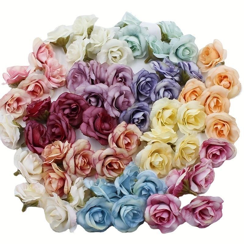 Random Color Artificial Rose Flower Head (10pcs), Simulated Rose Flower Head, Decorative Flowers for Home Wedding Party Decor