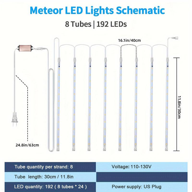 Meteor Shower Lights Waterproof 24 Tube LED Falling Rain Lights for Outdoor Christmas Tree and Holiday Decorations, 1 Set Christmas LED Decoration