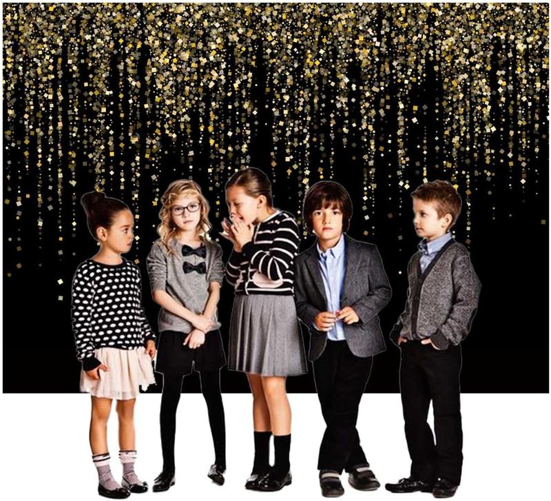 7x5 FT Black and  Bokeh Party Backdrop Photo Black and  Glitter Bokeh Sequin Spots Birthday Anniversary Photography Background Golden Sparkle Banner Photo  Bath Decoration