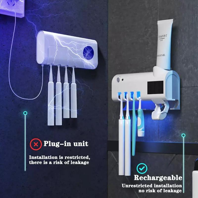 UV Light Sterilizer Toothbrush Holder Cleaner & Automatic Toothpaste Dispenser Pack Waterproof