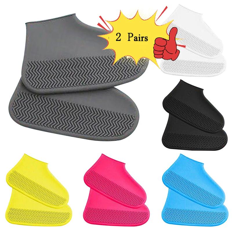 2pcs Waterproof Non-slip Silicone Shoe High Elastic Wear-resistant Unisex Rain Boots for Outdoor Rainy Day Reusable Shoe Cover