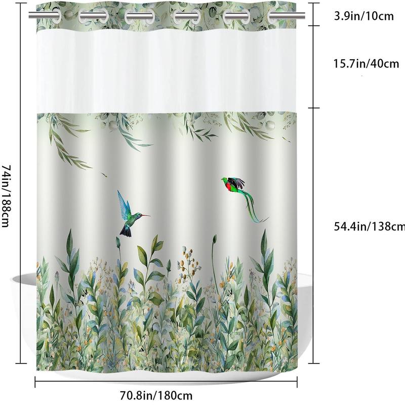 Bird & Flower Pattern Shower Curtain, Waterproof Hook Free Design Shower Curtain,  Bathroom Accessory, Summer Essentials, Bathroom Supplies for Home Decor, Bathroom Gadgets 2024