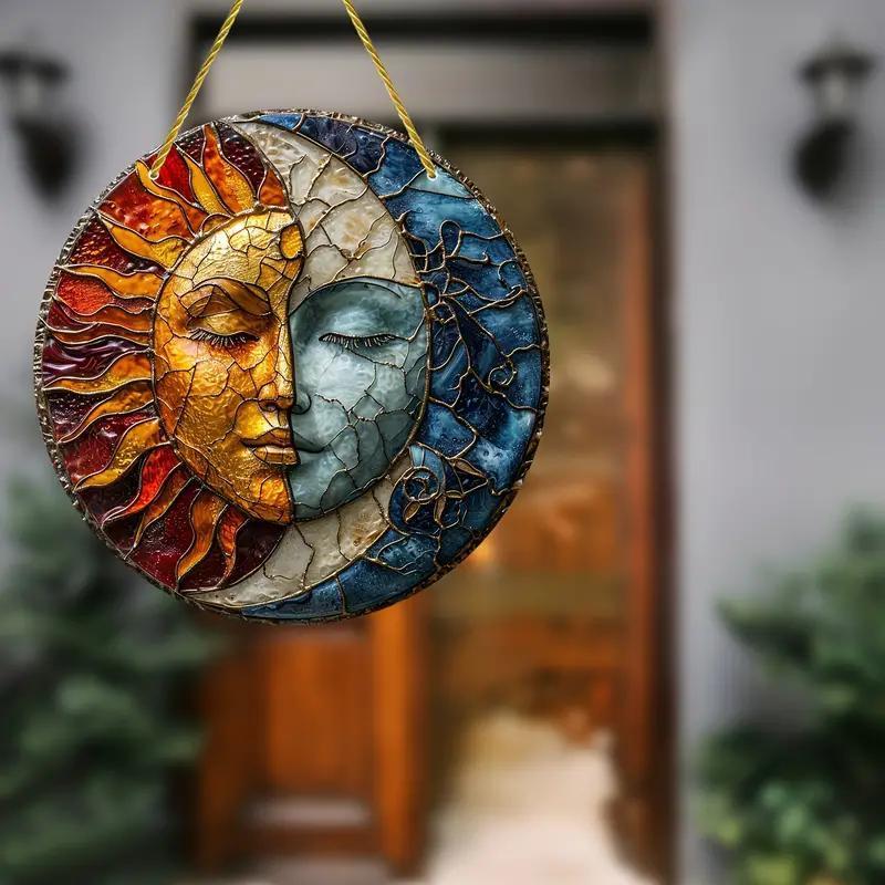 Sun & Moon Design Acrylic Hanging Decor, Creative Round Hanging Ornament, Outdoor Hanging Decor for Garden, Patio, Yard, Home Decor