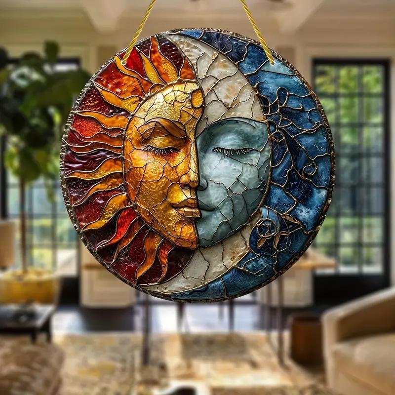 Sun & Moon Design Acrylic Hanging Decor, Creative Round Hanging Ornament, Outdoor Hanging Decor for Garden, Patio, Yard, Home Decor