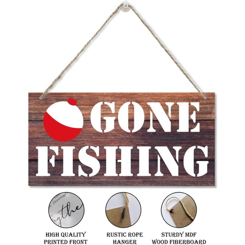 Fishing Signs, Decorative Wood Hanging Wood Plaque, Rustic Door Sign, Wall Decor Art, Hanging Wood Sign, Farmhouse Decor, Lake House Decor, Fishing Lover Home Decor, Gone Fishing Sign