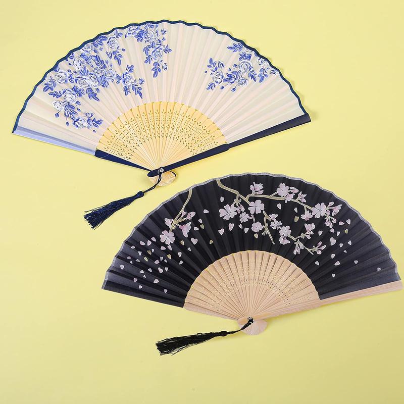 4 counts Folding Fans Bamboo Handheld Fans Silk Fabric Fans Hand Holding Fans For Party, Wedding, Gifts, Wall Decoration Light Props