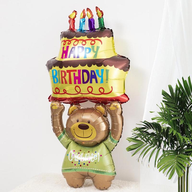 Cartoon Bear Lift Cake Design Balloon, Cute Birthday Party Decoration Balloon, Atmosphere Scene Layout Decoration Supplies for Birthday Ceremony Anniversary Party