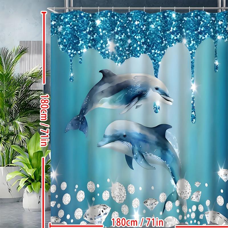 Shower Curtain Set Diamonds Dolphins Luxurious Curtain Waterproof with 12 Hooks for Home Bathroom Decoration Christmas Shower Curtain Gift Ideas