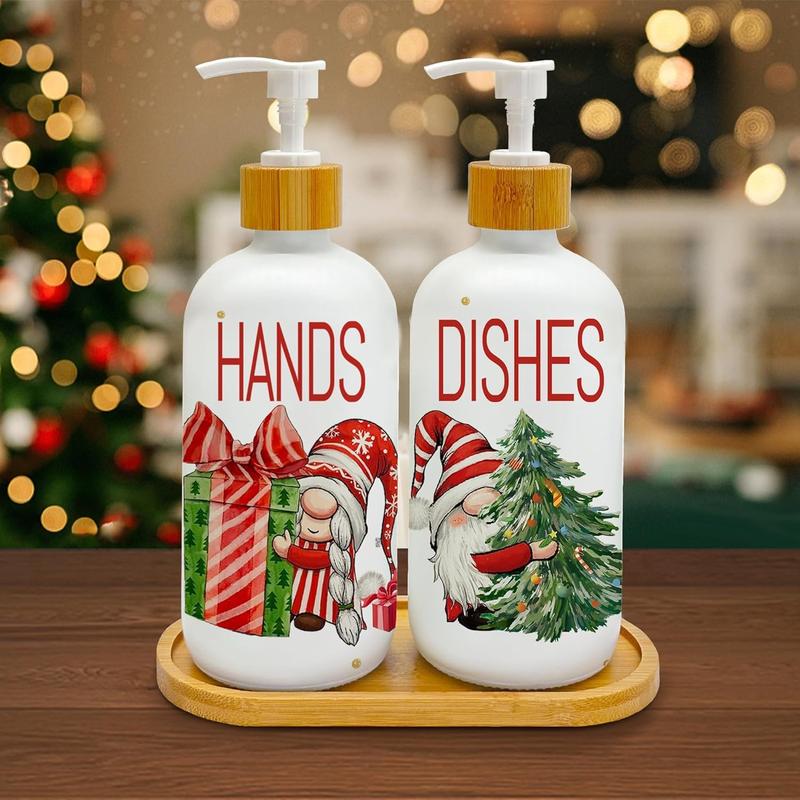 Christmas Soap Dispenser, Christmas Kitchen Decor, Christmas  Glass Soap Dispenser for Kitchen Countertop, Christmas Kitchen Bathroom Decorations, Refillable Hand Soap Dispenser