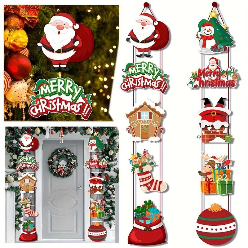 Christmas Door Decoration Hanging Banner, 1 Set Vertical Sign with Santa Claus, Snowman, Gifts and Decorations, Christmas Season Greetings Door Hanging Accessories