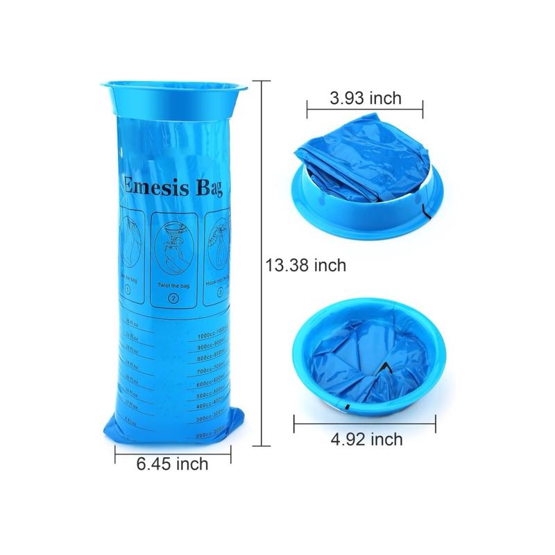 15 Pack Vomit Bags Disposable, Leak Resistant Barf Bags, Portable Blue Vomit Bag Medical Grade, 1000 Ml Emesis Bags, Puke Throw up Nausea Motion Sickness Bags for Car, Travel Aircraft, Kids,Taxi