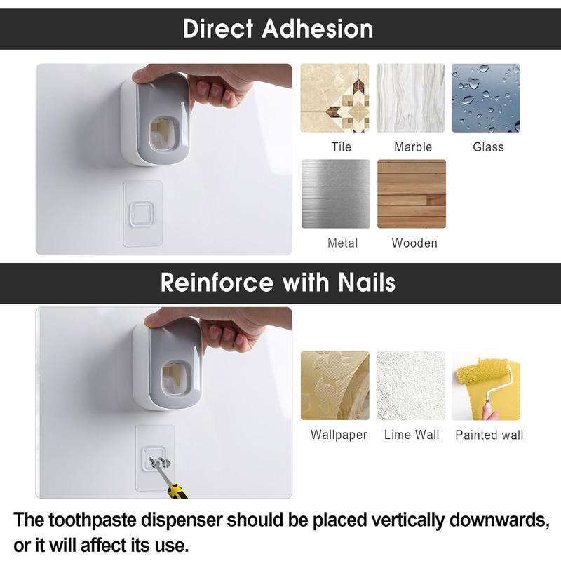 Toothpaste Dispenser Wall Mount for Bathroom Automatic Toothpaste Squeezer (Grey) Toothbrush