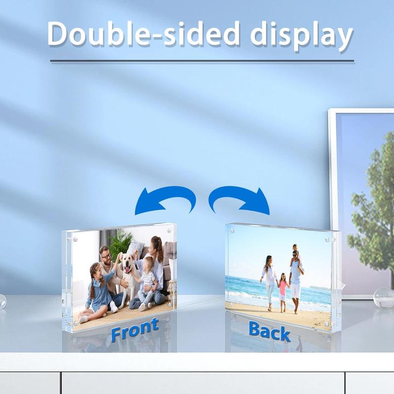 Acrylic Picture Frame with Rounded Corner, 2pack 4x6 Inch Acrylic Photo Frames, Magnetic Picture Frame 10+10MM Thickness Clear Picture Frame, Double-Sided Acrylic Frame Stand Picture Frame