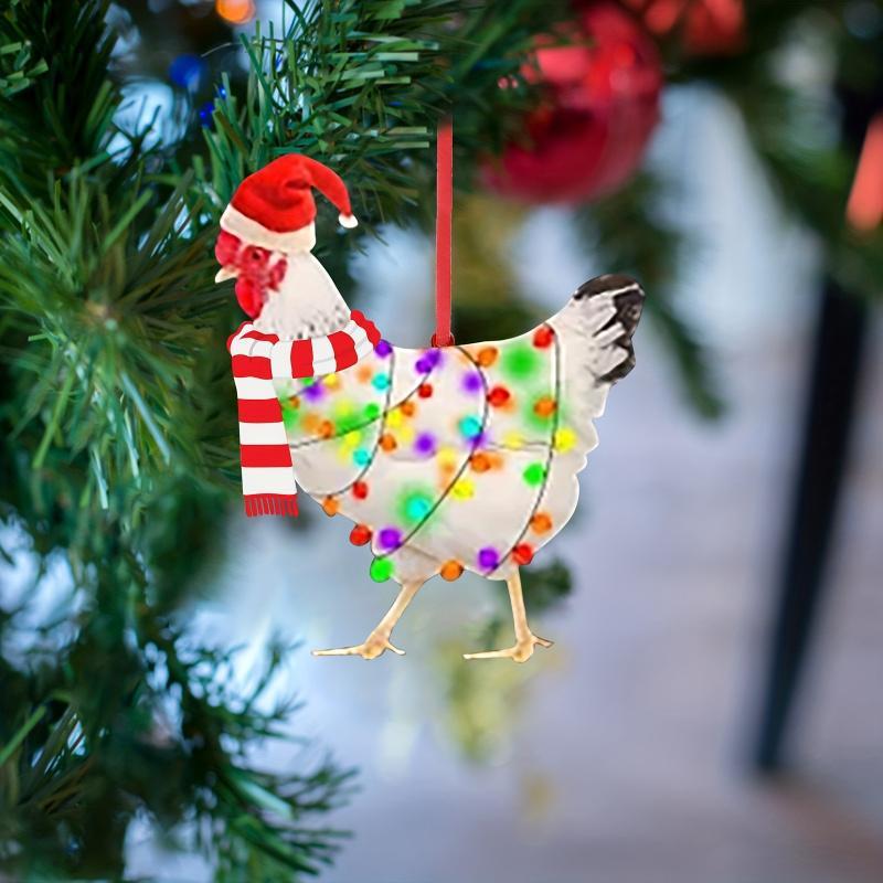 Christmas Chicken Shaped Hanging Ornament, 5 Counts set Cute Chicken Design Hanging Decoration, Christmas Tree Decoration, Festive & Party Supplies