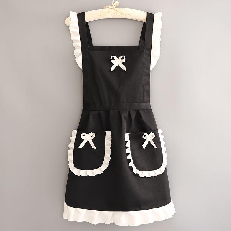 Bow Decor Ruffle Trim Apron, Kitchen Female Cooking Apron with Pocket, Cute Anti-oil Catering Work Clothes for    Coffee Shop