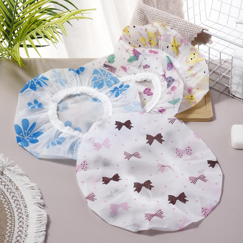 Cartoon Pattern Shower Cap (4pcs), Reusable Waterproof Bath Cap, Shower Cap for Women & Girls, Home Essentials, Bathroom Accessories