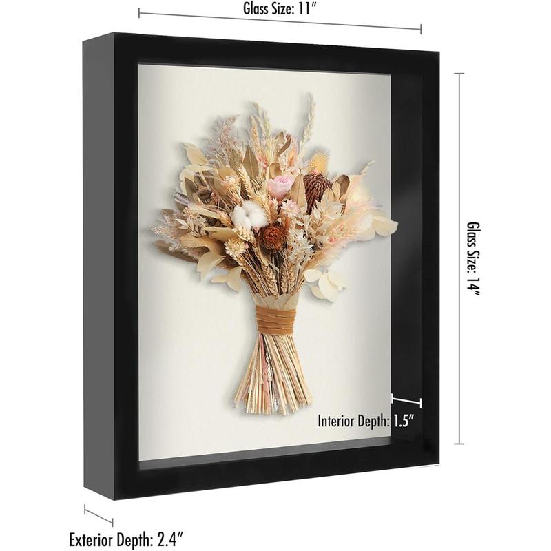 11x14 Shadow Box Frame with Shatter-Resistant Glass - Silhouette Collection - Large Shadow Box Display Case for Tabletop and Wall Display - Black with Soft Linen Back