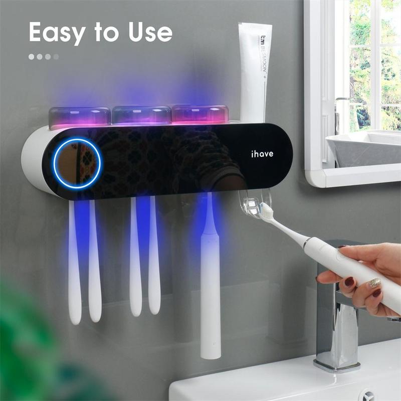 Toothbrush Holders with Ultraviolet Disinfection, Wall Mounted Hygiene Toothbrush Holder with Toothpaste Dispenser, USB Charging Bathroom Toothbrush Holder, Boyfriend Gifts, Fall Gifts