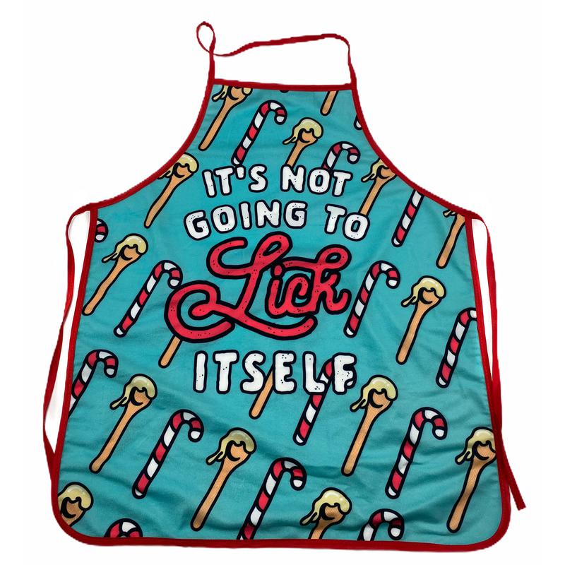 It's Not Going To Lick Itself Apron Funny Christmas Baking Candycane Graphic Novelty Smock Funny Graphic Kitchenwear Christmas  Funny Food  Novelty Cookware Blue