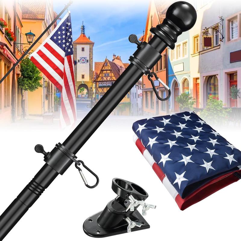 Flag Pole Kit with 3x5  Flag - Includes 6ft Heavy Duty Tangle Free Flagpole,Weather Resistant 3x5 Embroidered  Flag,Aluminum Holder Bracket,for Outside House,Porch,Outdoor