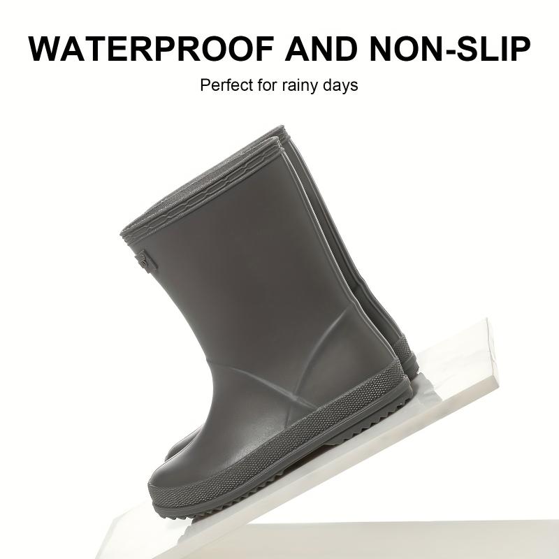 Comfy Boy's Solid Colour Classic Waterproof Rain Boots, Non Slip Durable Water Shoes for Kid's Outdoor Activities, Wellies