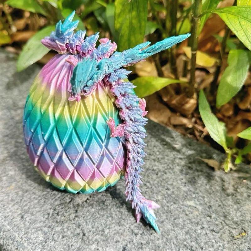 3D Printed Flying Dragon & Dragon Egg Set, 1 Set Colorful Articulated Rhombic Dragon, Creative Desktop Ornament for Home Office School Car