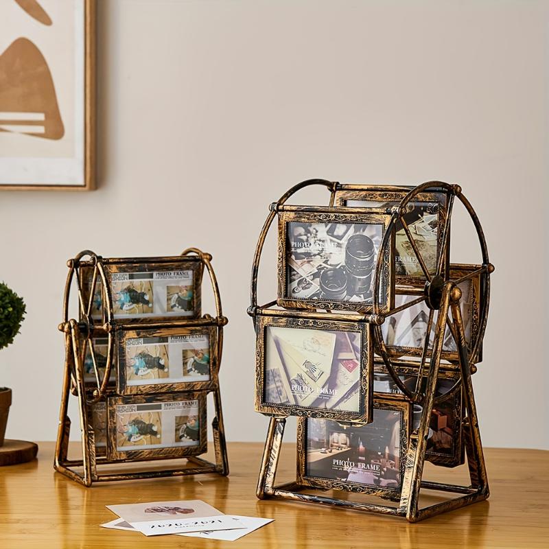 1pc Vintage Rotating Ferris Wheel Picture Frame - Unique Desktop Family Tree Display - Handcrafted Wooden Horse Design, Home Decor Accent, Christmas Birthday Gift Idea, Perfect for Family Memories