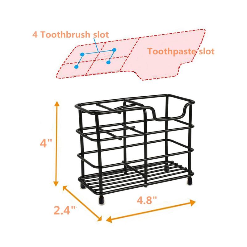 Toothbrush Holder for Bathrooms, Stainless Steel Bathroom Black Toothbrush and Toothpaste Holder Rubber