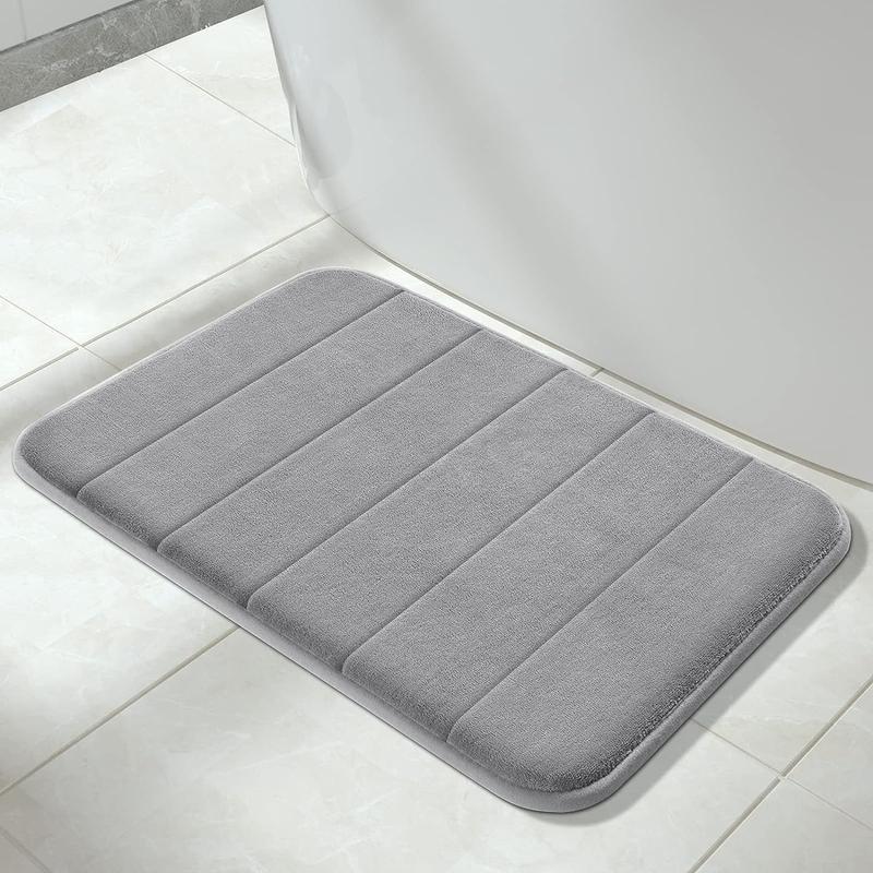 Memory Foam Bath Mat Rug, 24 x 17 Inches, Comfortable, Soft, Super Water Absorption, Machine Wash, Non-Slip, Thick, Easier to Dry for Bathroom Floor Rugs, Grey Fluffy Gift