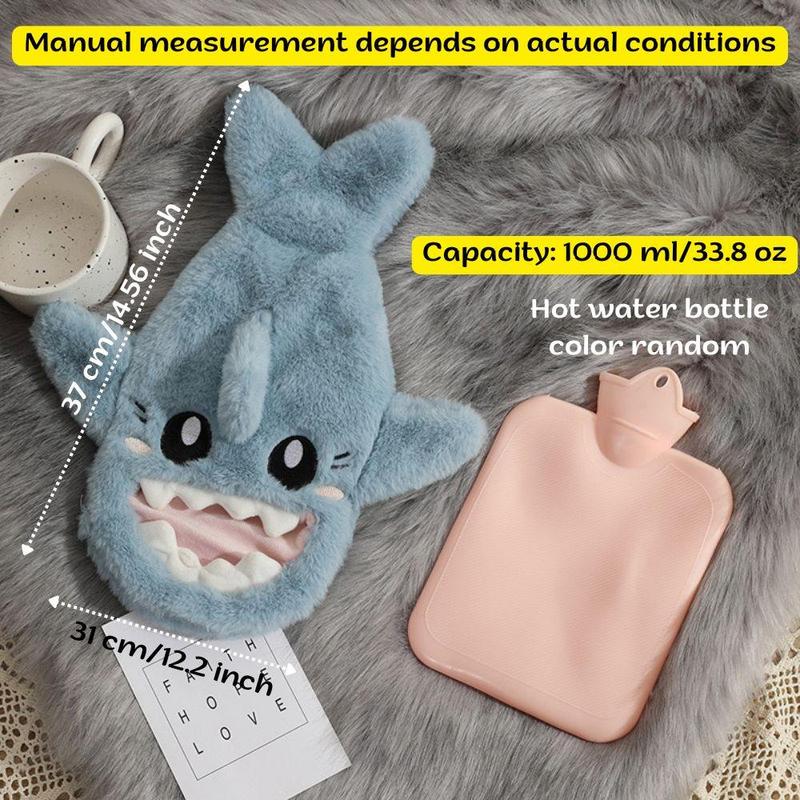 cute Shark Design Hot Water Bottle, 1 4 Counts Portable Reusable Hot Water Bag with Plush Cover, Winter Warm Water Bag for Home Office Outdoor