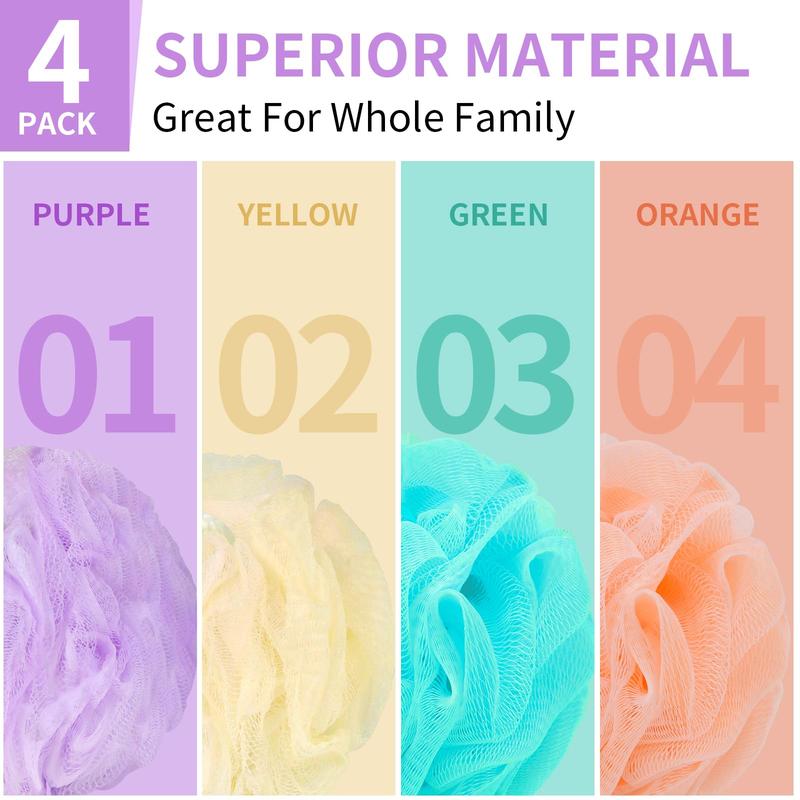 Bath Loofah Sponge Shower Sponge Exfoliating Mesh Pouf Shower Ball (4Pack 50G Colorful): Bathing Accessories for Women & Men.