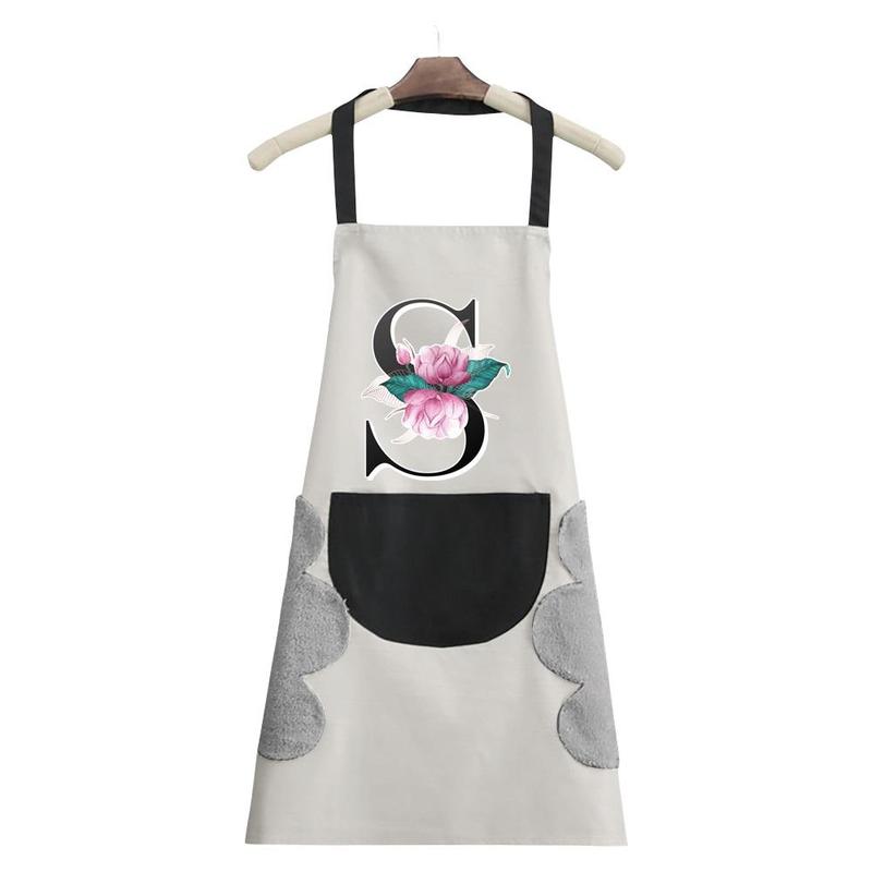 Letter Pattern Apron, 1 Count Oil-proof Adjustable Bib Apron, Easy Cleaning Stain-resistant Kitchen Cooking Apron for Restaurant & Home