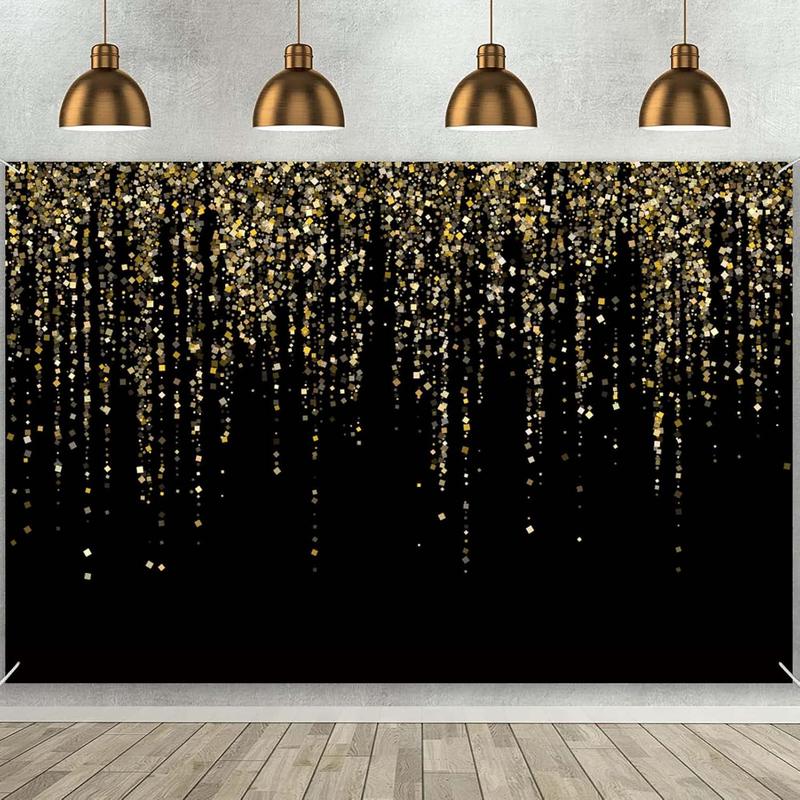 7x5 FT Black and  Bokeh Party Backdrop Photo Black and  Glitter Bokeh Sequin Spots Birthday Anniversary Photography Background Golden Sparkle Banner Photo  Bath Decoration