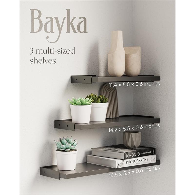 Wall Shelves for Bedroom Decor, Floating Shelves for Wall Storage, Wall Mounted Rustic Wood Shelf for Books,Plants,Small Wall Shelf for Bathroom,Kitchen,Living Room(Black，Set of 3) home gift