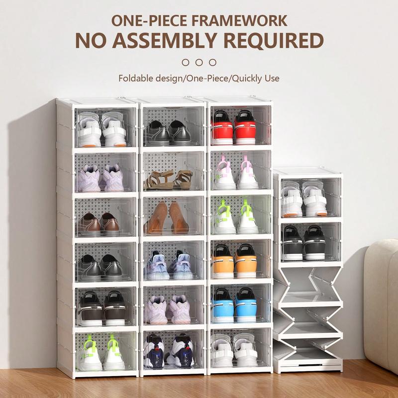 Portable Shoe Rack Organizer Stackable Sneaker Shoe Storage Cabinet With Clear Door Large Storage Containers Bins With Lids Boxes Collapsible Case