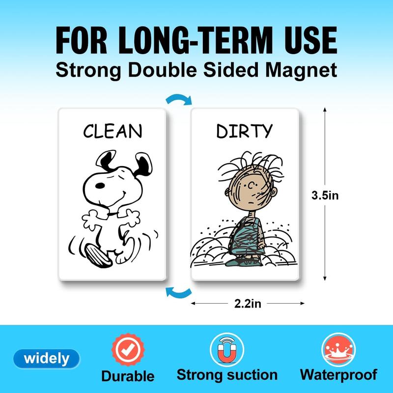 Funny Cute Cartoon Clean Dirty Dishwasher Magnet, Washing Machine Magnet Double Sided Kitchen Reversible Dish Washer Magnet Sign, Refrigerator Magnet Flip with Magnetic Plate Decor