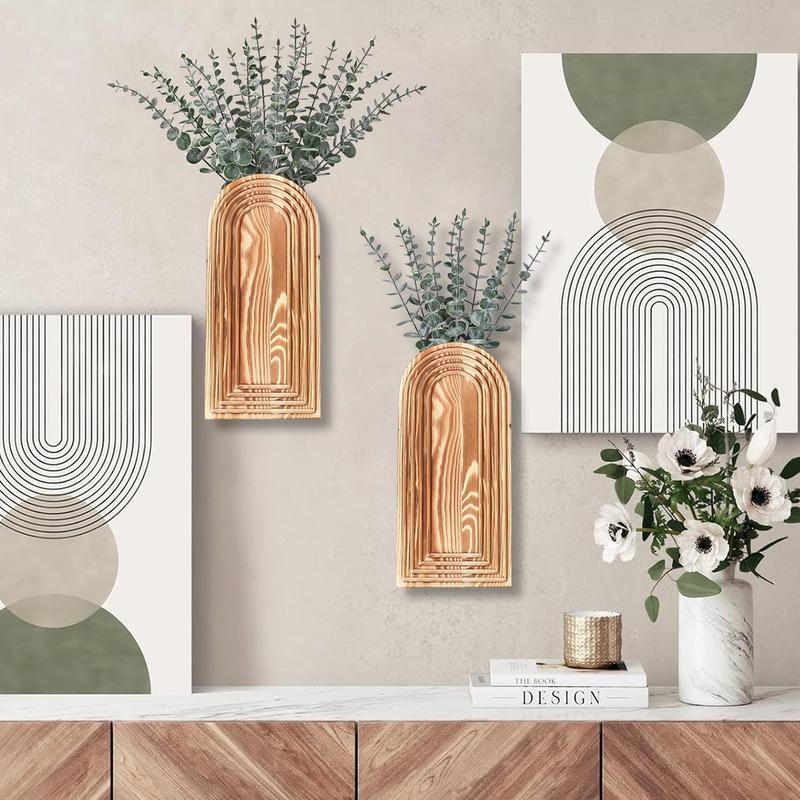 Modern Wall Wood Vase two-piece set -Entryway Decor, Wood Wall Art, Hallway Decor-Modern Farmhouse & Boho Bathroom Wall Decor-Perfect for Dining Room, Living Room, or Any Narrow Wall Space（Brown）