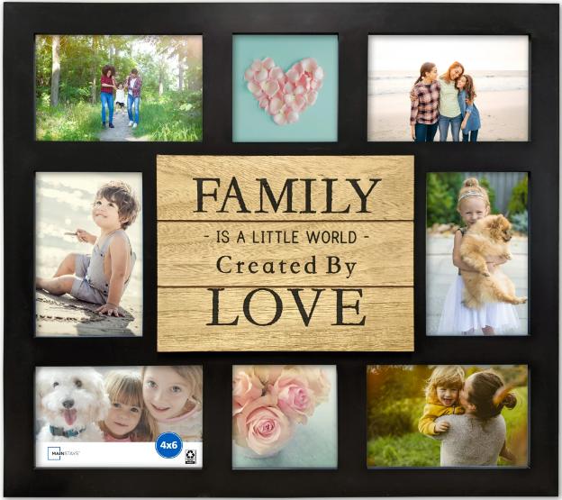 8-Opening Plaque Sentiment Collage Picture Frame, Black Decor Photo