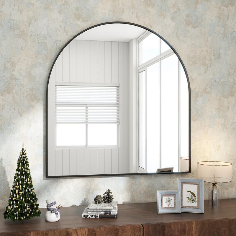 EASLY 32 in. x 34 in. Arched Aluminum Alloy Framed Wall Mirror Decor Crystal