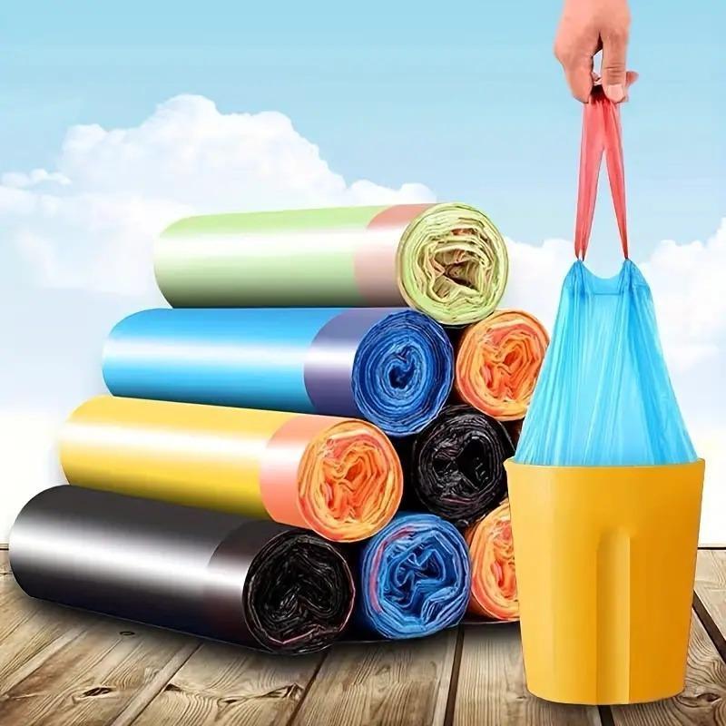 75 pcs 5 Roll Random Color Drawstring Bin Bag, Leak-proof Thick Trash Bag, Household Kitchen Garbage Bag, Durable Bin Bag, Home Care Supplies