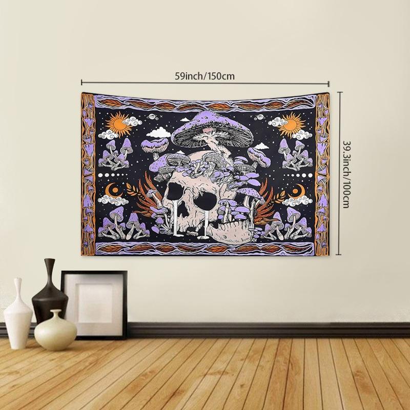 Room Decor Skull Mushroom Pattern Tapestry,  Room Decor Halloween Gothic Wall Hanging Tapestry, Halloween Decor, Wall Hanging Decoration for Living Room Study Room, Bedroom Accessories, Home Decor Ideas for Halloween, Fall Decor