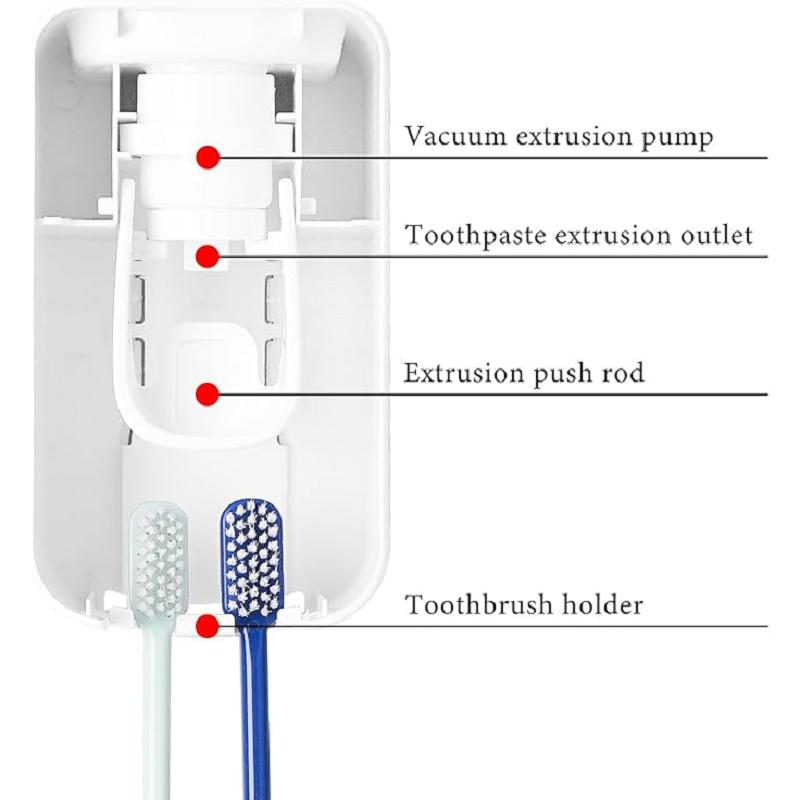 2 Slot Toothbrush Holder and Toothpaste Dispenser Wall Mounted, Automatic Toothpaste Squeezer, 2 in 1 Tooth Brush Toothpaste Organizer for Shower