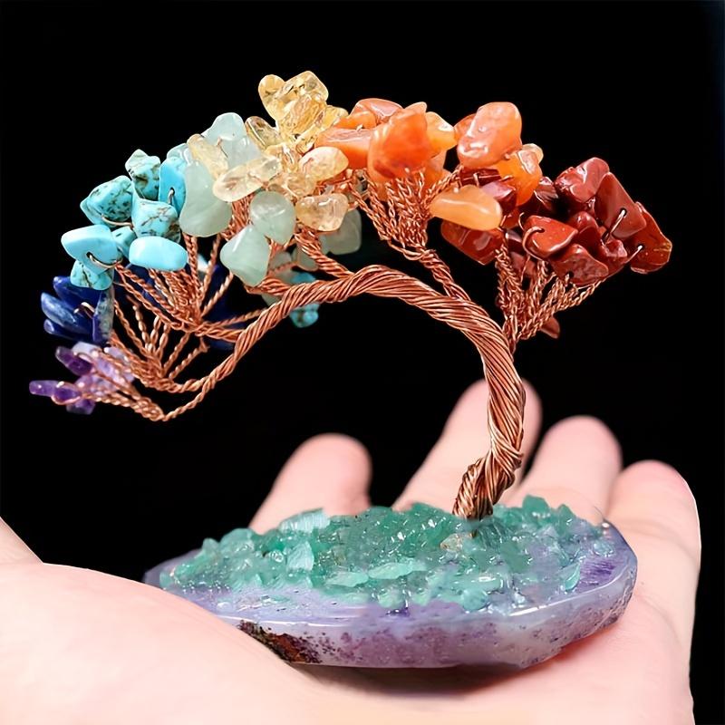 Natural Crystal Money Tree with Agate Base, Feng Shui Gemstone Bonsai Decor with Amethyst, Lapis Lazuli, Turquoise, Green Aventurine, Citrine, Red Agate, and Red Jasper for Home and Wealth Attraction Ornaments