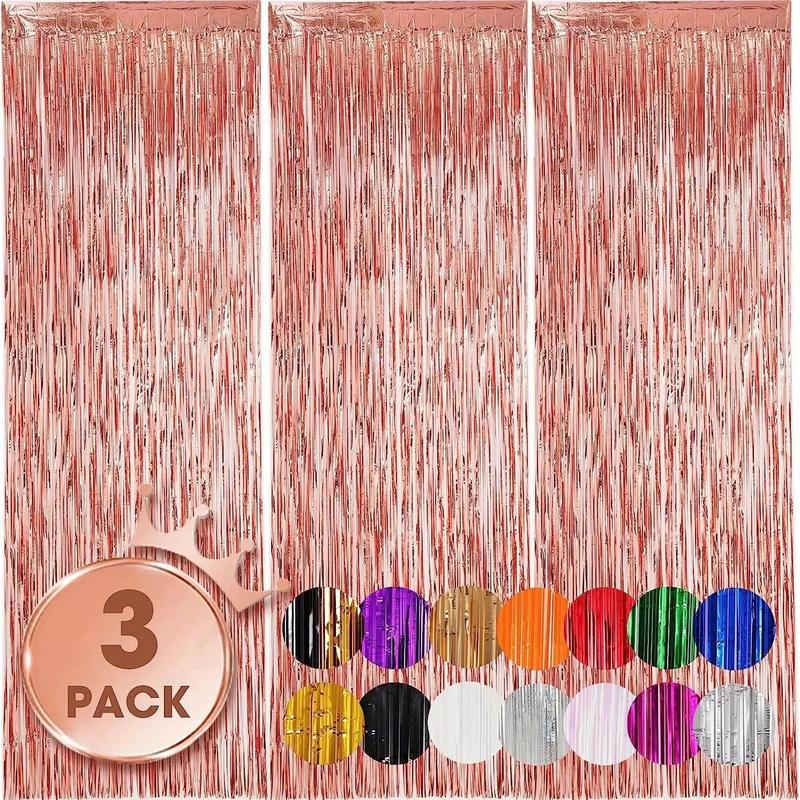 Party Backdrop Foil Curtain for Mean Girls Decorations, 3 Counts Glitter Tassel Curtain, Decorative Curtain for Home Birthday Party Wedding Anniversary