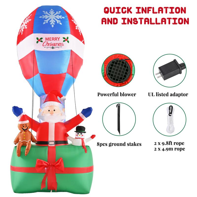 9 FT Christmas Inflatables Outdoor Decoration, Colorful Dynamic LED Lighted Santa with Gingerbread Man and Snowman, Gift Box with Giant Balloon Blow Up Yard Decorations for Xmas