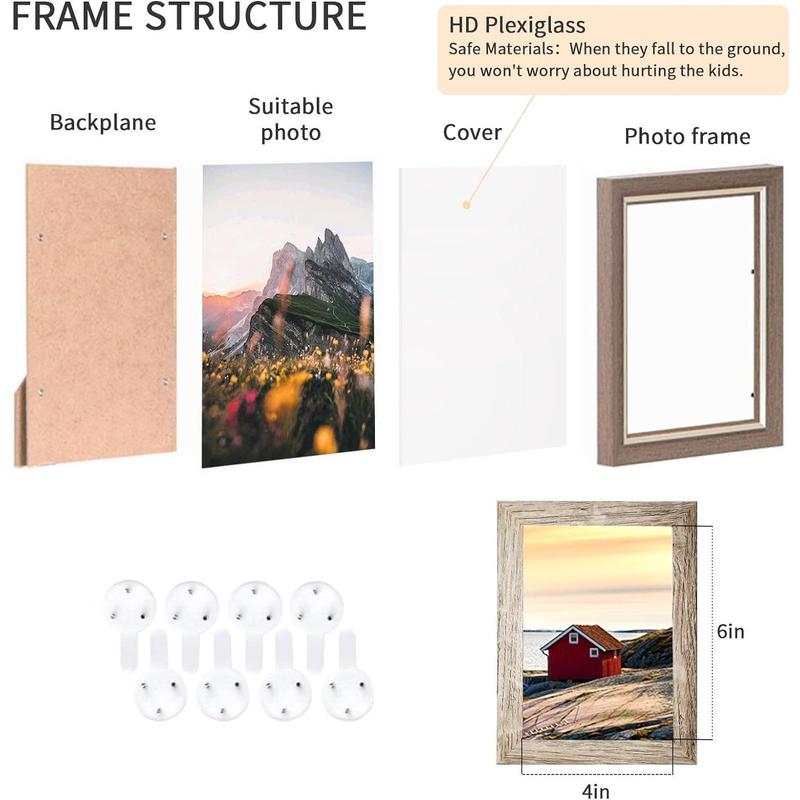 4x6 Picture Frames Set of 8, Rustic Picture Frames Multi Wood-Color,Vertical and Horizontal Formats for Wall Hanging and Tabletop Display,Perfect for Rustic Home & Office Decor Photo Wooden