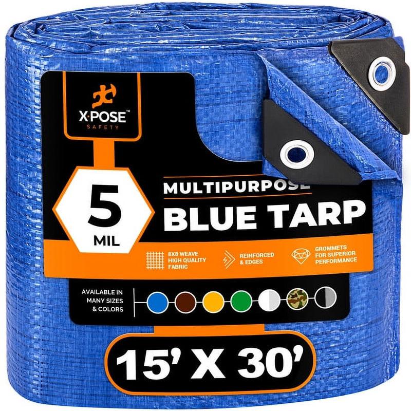 Blue Poly Tarp 15' x 30' - Multipurpose Protective Cover - Lightweight, Durable, Waterproof, Weather Proof - 5 Mil Thick Polyethylene