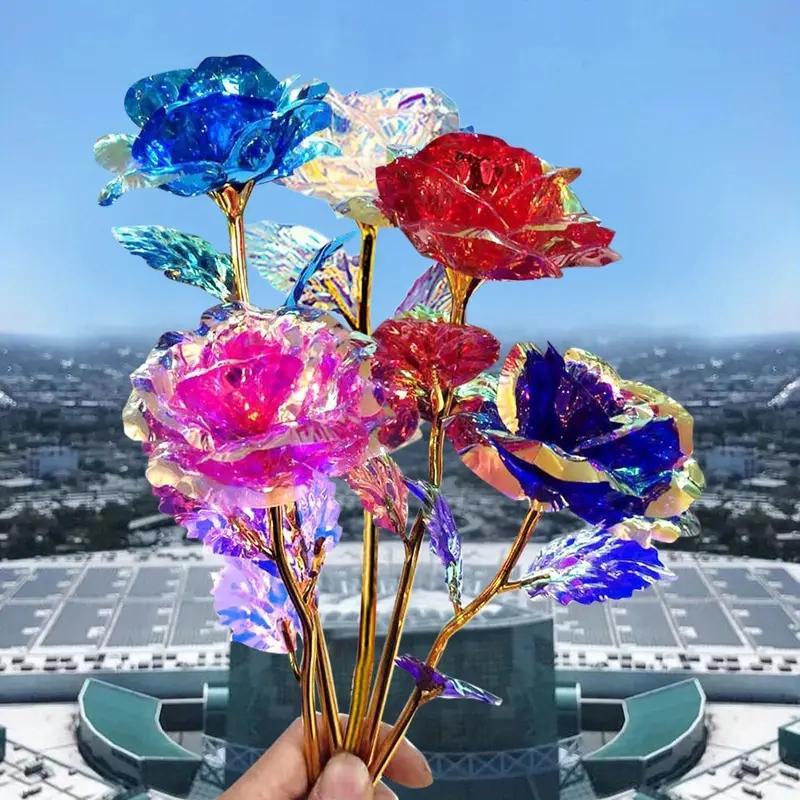 Random Color Artificial Multicolor Sparkling Rose Decoration, 5 Counts Creative Eternal Rose Flower Gift for Friend, Decorative Flowers for Home & Party